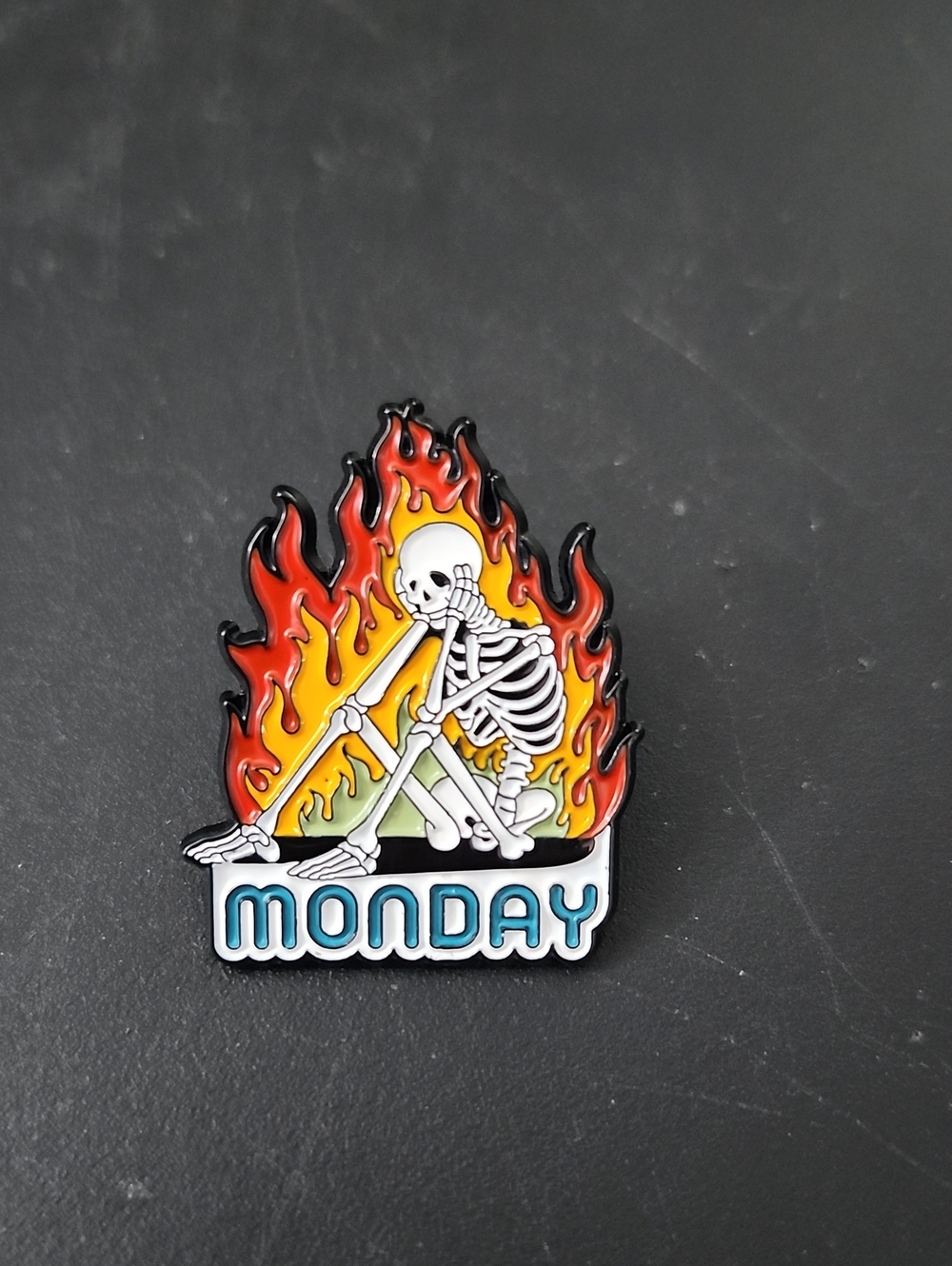 Monday Skeleton Flame Enamel Pin - Multicolor